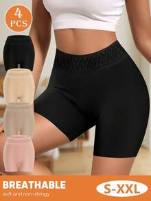4pcs Women's Mid Waist Boxer Briefs, Elastic & Soft, Breathable, Seamless & Elegant Full Coverage, Anti-Lighting, Anti-Roll Edge - Multicolor - View 1