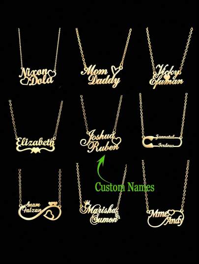 Custom Name Pendant Necklace,Stainless Steel 18K Gold Plated Name Pendant Multiple Style Name Necklace,Women's Jewelry Couple Gifts, Mother's Day Gifts, Birthday, Anniversary Gifts To Girlfriend, Christmas Gifts,Mother's Day And Other Occasions , Autumn Fashion, Simple, Casual, Old Money Customization