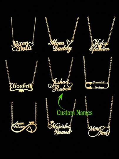 Custom Name Pendant Necklace,Stainless Steel 18K Gold Plated Name Pendant Multiple Style Name Necklace,Women's Jewelry Couple Gifts, Mother's Day Gifts, Birthday, Anniversary Gifts To Girlfriend, Christmas Gifts,Mother's Day And Other Occasions , Autumn Fashion, Simple, Casual, Old Money Customization