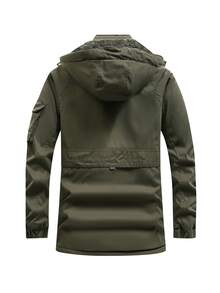 Men's Thermal Lined Warm Padded Coat, Detachable Hood, Long Padded Jacket, Fashionable Outerwear For Autumn/Winter