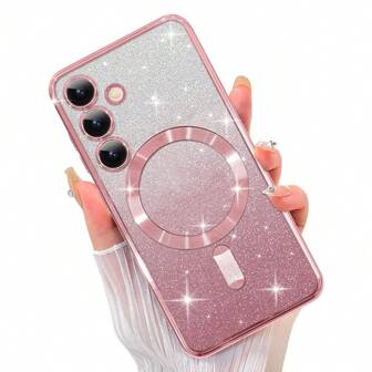 适用于三星 Galaxy S25FE A17 A56 A36 A55 A15 A36 A26 A16 的磁吸渐变透明电镀亮面软 TPU 手机壳，全方位保护摄像头镜头，适用于 A 系列和 S 系列手机