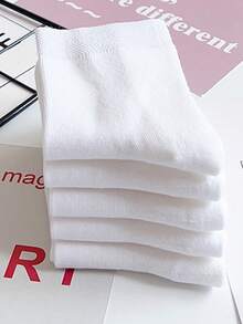 5 Pairs Children's Pure Cotton Solid White Sports Crew Socks, Suitable For Boys And Girls - White - View 6
