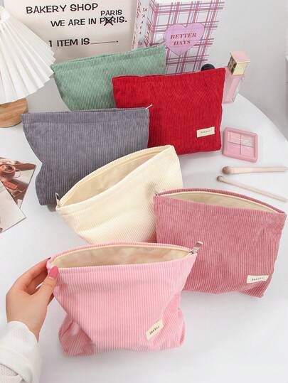 1Pc Corduroy Makeup Bag Zipper Pouch Clutch Portable Skincare Wash Bag, Large Capacity Makeup Bag For Women's Travel School School Supplies Travel Essentials Pouch Make Up Bag Holiday Essentials Holiday Back To School Cosmetic Bag Makeup Bags Makeup Pouch Beauty Homecoming Makeup Organizer Make Up Organizer Makeup Storage Valentines