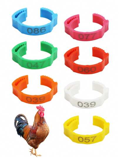 100pcs Adjustable Chicken Foot Ring Reusable Numbers 001-100 Identification Leg Bands Red Blue Clip On Rings Tags For Poultry Chickens Ducks Gees