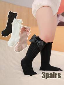 3 Pairs Kids Cute Bow Decor, Bubble Mouth Baby Socks, Knee High Socks, Versatile Toddler Socks For All Seasons - Nhiều màu - Xem 1