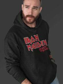 Hey Rusty Iron Maiden | Official Band Unisex Pullover Hoodie | Number Of The Beast Vintage Logo Faded Edge Album (Back Print) - 24-Hour Fast Shipping! - màu đen - Xem 3