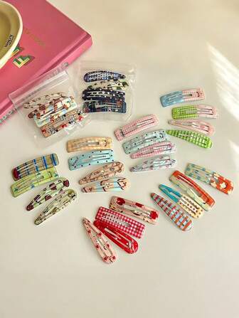 4pcs Sweet & Simple Printed BB Clips, Fashion Cute Plaid Cartoon Hair Clips For Bangs & Side Hair, Suitable For Women And Students, Polka Dot School Style, Claw Clips, Hair Claws, Hair Slide, Hair Barrettes, Hair Accessories