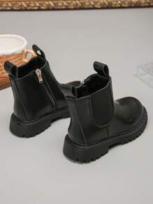切尔西靴经典圆头仿皮踝靴侧拉链防滑鞋底秋冬女童男童儿童 - 黑色 - 查看 2