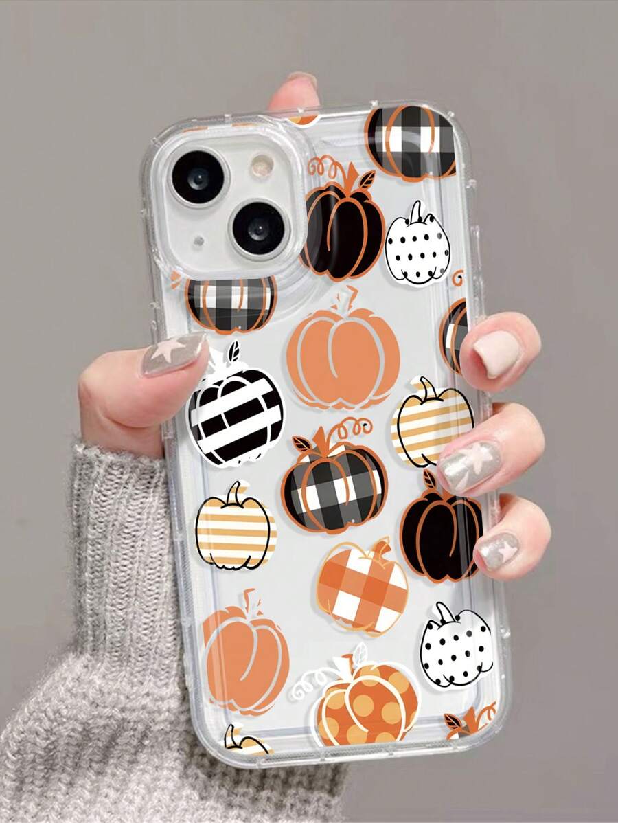 1pc Unique Pumpkin Pattern Transparent Air Cushion Soft Phone Case, Compatible With IPhone 11, 12, XR, 13, 13 Pro, 13 Pro Max, 14, 14 Pro, 14 Pro Max, 15, 15 Pro, 15 Plus, 15 Pro Max, 16, 16 Pro, 16 Plus, 16 Pro Max, Galaxy S25, Galaxy S25 Ultra, Galaxy S25 Plus Waterproof Shockproof Anti-Fall Scratch Resistant