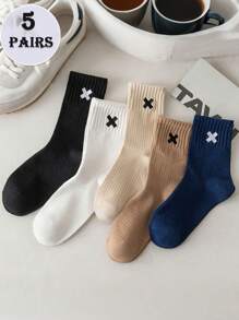 5 أزواج جوارب متوسطة الطول للجنسين، تصميم بنمط أزياء، مناسبة للارتداء اليومي والرياضي، لجميع الفصول
