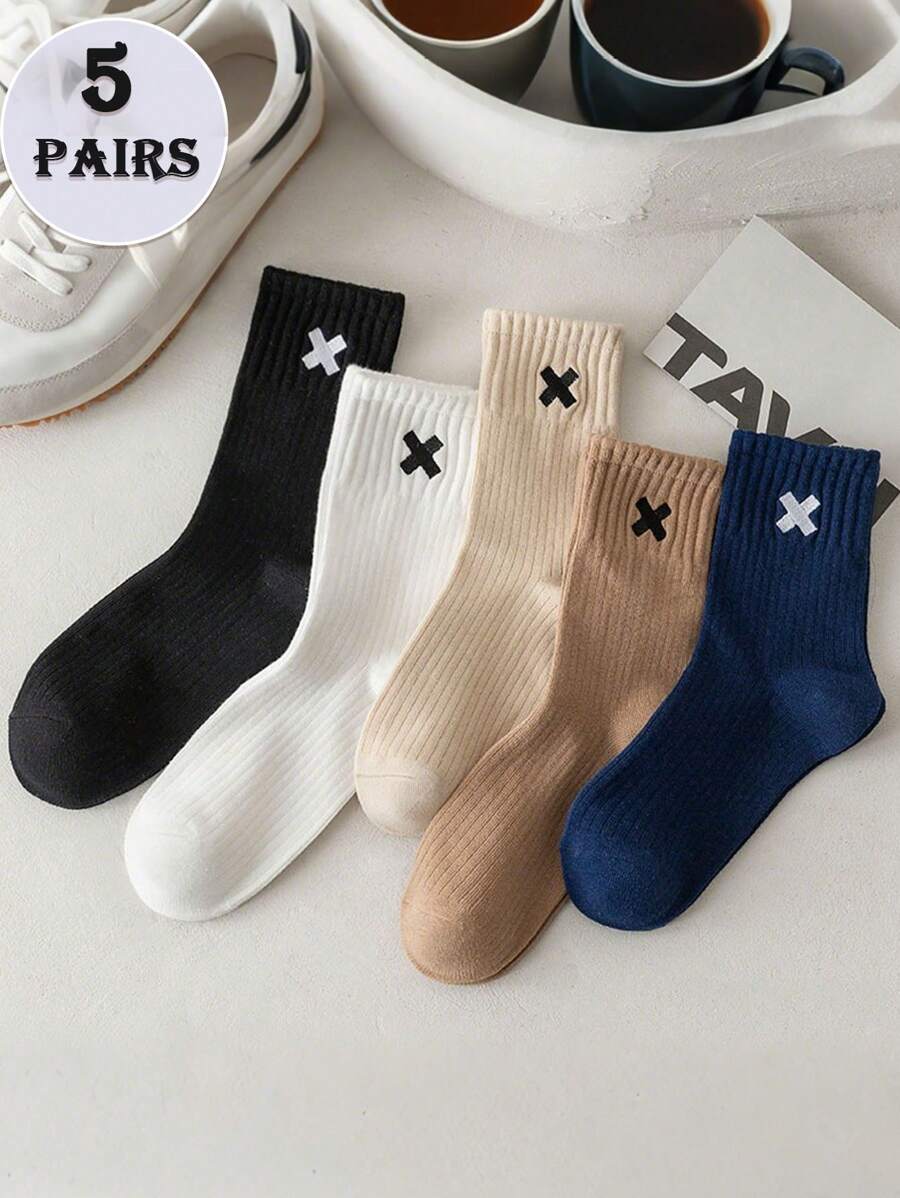 5 أزواج جوارب متوسطة الطول للجنسين، تصميم بنمط أزياء، مناسبة للارتداء اليومي والرياضي، لجميع الفصول