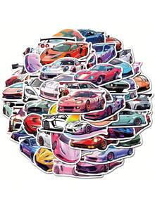 SCXXBSW 50 piezas Pegatinas de autos deportivos de dibujos animados y graffiti decorativas para tazas de agua, cuadernos, equipaje, resistentes al agua - Multicolor - Ver 4