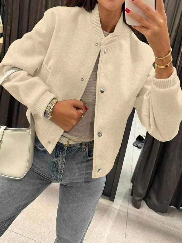 Chaqueta de béisbol gris de moda - Ropa exterior casual corta