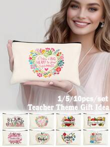 1 PEÇA/5 PEÇAS/10 PEÇAS Organizador de Maquiagem com Tema de Professor de Carta do Arco-Íris, Estilo Y2K Impressão de Letra do Arco-Íris Letra Colorida Design Engraçado Necessaire Portátil para Viagem, Bolsa de Maquiagem, Organizador de Maquiagem, Armazenamento de Maquiagem, Bolsa de Cosméticos, Bolsa de Higiene, Capacidade Grande, para Férias, Praia, Banheiro, Coleção de Quarto