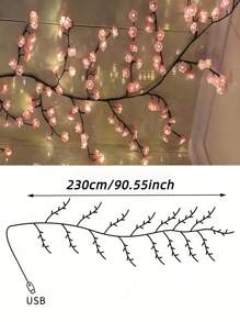 1pc Cherry Blossom Branch Light, USB Power Supply, 8 Lighting Modes, Soft And Flexible Decorative Rattan Lamp, Suitable For Autumn Decoration, Living Room And Bedroom, Office Study, Wall, Game Room Decoration, Outdoor Courtyard, Wedding, Valentine's Day Atmosphere Decoration, Christmas Decoration Gift, Party Atmosphere
