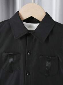 3pcs Boys Autumn Outfit Set: Vest, Sweatshirt, And Cargo Pants - Black - View 3