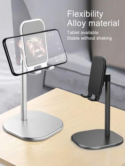 1 件装可调节铝合金手机支架，通用懒人支架，坚固的桌面支架，倾斜和高度可调，适用于所有智能手机和平板电脑，适用于办公、视频流媒体和在线课程，是商务礼品和家庭娱乐的理想之选，黑色、银色