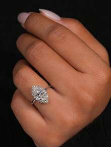 1 chiếc nhẫn kim cương đá Malachite cổ điển và thanh lịch, quà tặng đính hôn/lễ hội, trang sức bạc S925 cao cấp. - Nhẫn Marquise - Xem 6