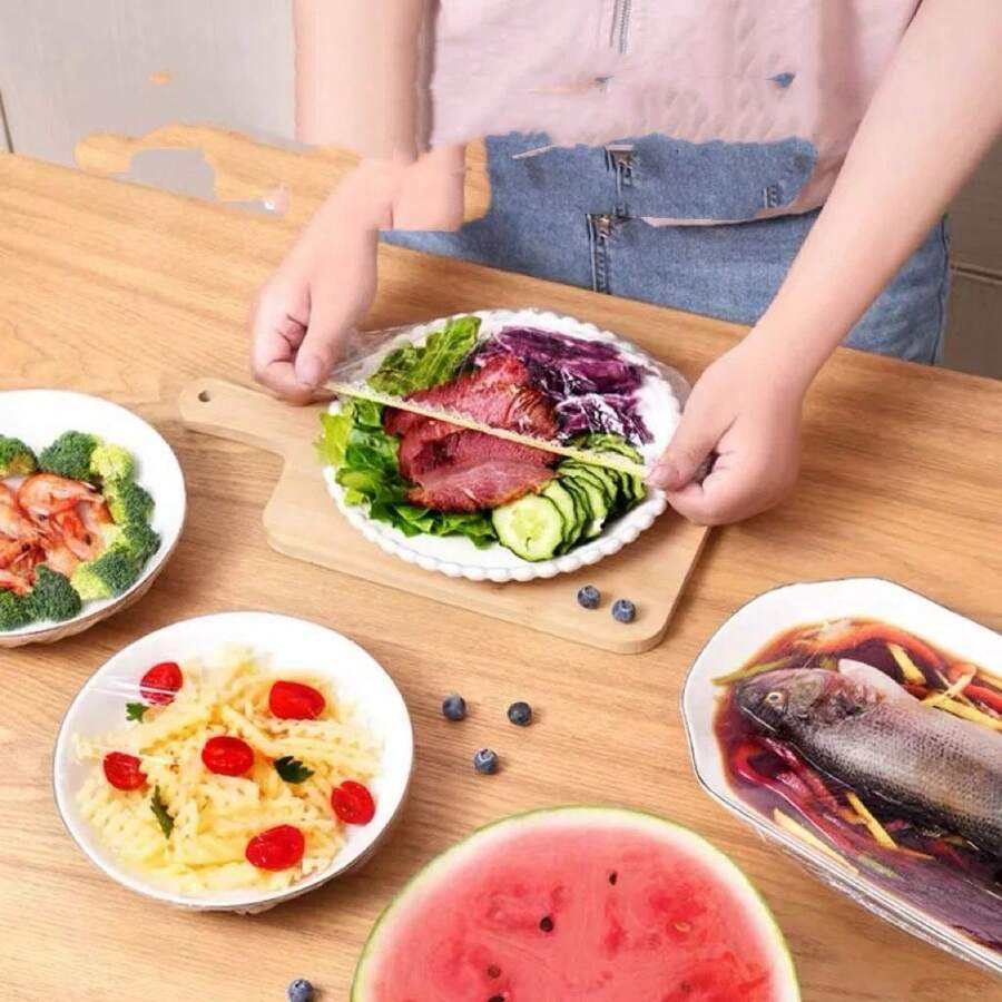Kit Com 100/200/300 pelicula protetora alimentos Tampas De Plástico COLORIDA descartável - Multicolorido - Visão 1