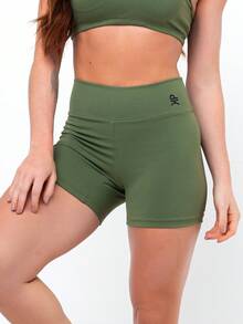 Kit 2 Women's Fitness Shorts High Waist Zero Transparency Blackout Gym Basic Bermuda Shorts Women's Crossfit Yoga - 綠色+棕色 - 查看 5