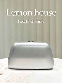 1 件银色优雅复古反光 PU 金属叶扣晚宴手拿包，适合宴会、婚礼等正式场合 - 銀色 - 查看 5