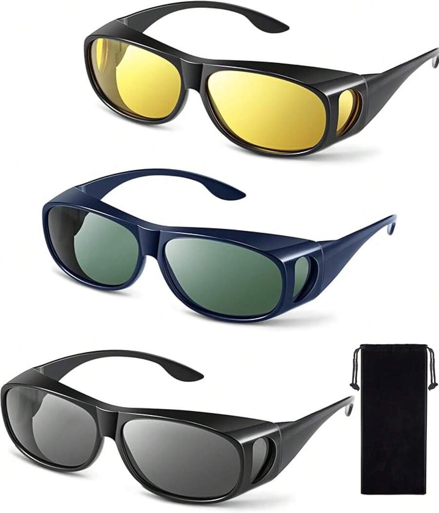 3Pcs Fit Over Sunglasses Men Women Polarized Lens Wrap Over Glasses Driving Sport Oversize Eyeglasses - Stylish Color - 查看 1