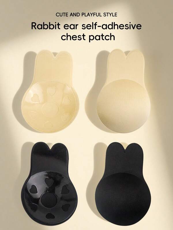 1Pair Women's Silicone Rabbit Ear Invisible Bra, Rabbit Milk Patch Self Adhesive Breast Lifting, Women's Push Bra - Enhanced Design, Good Adhesive, Comfortable Fit.