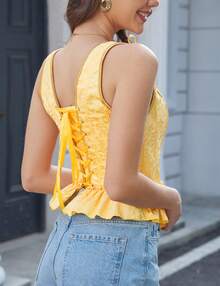 Yesfashion Corset Tops For Women Renaissance Boned Overbust Bustier Corset Top - Vàng - Xem 4