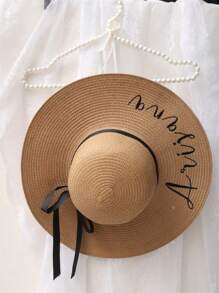 Customizable Straw Hat, Embroidered Nameplate, (Detachable Ribbon, Not Fixed), Single Lady Beach Hat, Personalized Straw Hat, Bridesmaid Gift, Beach Hat, Wedding Party, Sun Hat - Newlywed Honeymoon Gift, Embroidered Soft Edge Honeymoon Beach Hat, Customized Bride Sun Hat, Bachelorette Party Hat, Gift For Future Wife, Bridesmaid Gift, Gift For Her