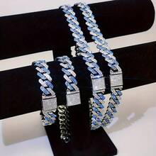 1 件朋克嘻哈多巴胺风格全水钻项链，男女通用时尚 Y2K 项链和手链，多种尺寸可选，适合日常佩戴