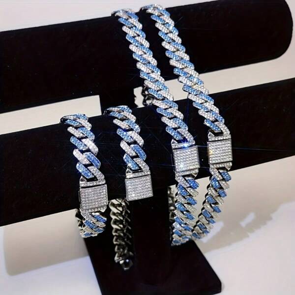 1pc Punk Hip-Hop Dopamine Style Fully Rhinestoned Necklace, Unisex Fashion Y2K Necklace & Bracelet, Multiple Sizes Available For Daily Wear