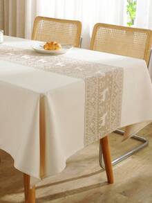 1pc Beige & Coffee Reindeer Pattern Table Cover, Minimalist Nordic Style Table Cloth, Square Tabletop Protective Dust Cover, Suitable For Kitchen, Wedding, Coffee Table, Ideal For Summer & Autumn Events, Table Decor Table Cloth Rectangle - New Year Essentials - For Christmas Gift - Coffee Brown - View 6