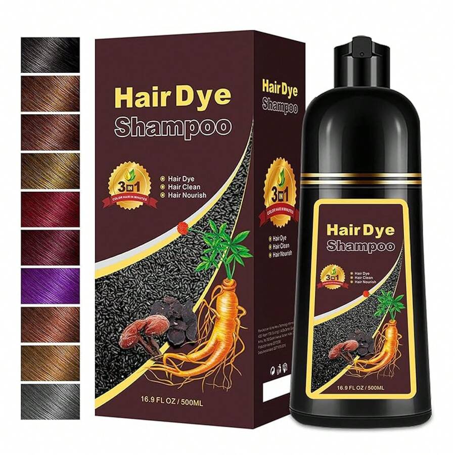 Hair Dye Shampoo 3 In 1, Long-Lasting Gray Hair Coverage, Natural Dark Coffee Hair Color Shampoo With Herbal Ingredients, Easy Application Shampoo Para Canas Women Men 16.9 Fl Oz - Chestnut Brown - View 1