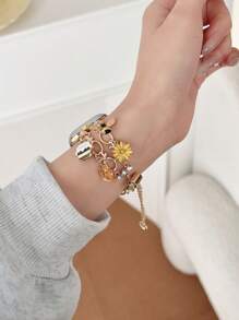 时尚表带，金色链条，女士款，可爱雏菊个性化创意手链，兼容 Series 10/9/8/7/SE/6/5/4，尺寸：38mm/40mm/41mm/42mm/44mm/45mm/46mm/49mm，智能手表表带，女士手链表带，适合作为礼物或送给朋友，可调节表带