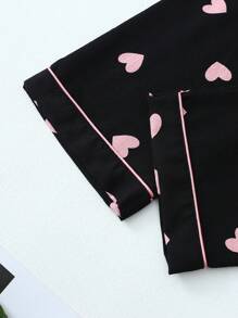 女士长袖上衣长裤睡衣套装，满版爱心印花，秋冬服装