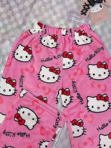 Sanrio 1pc Licensed By Sanrio Cute Hello Kitty Soft Plush Cartoon Thick Fluffy Pajama Pants, (Due To Size Differences Between Countries, Please Refer To The Size Chart And Purchase A Suitable Larger Size), Christmas