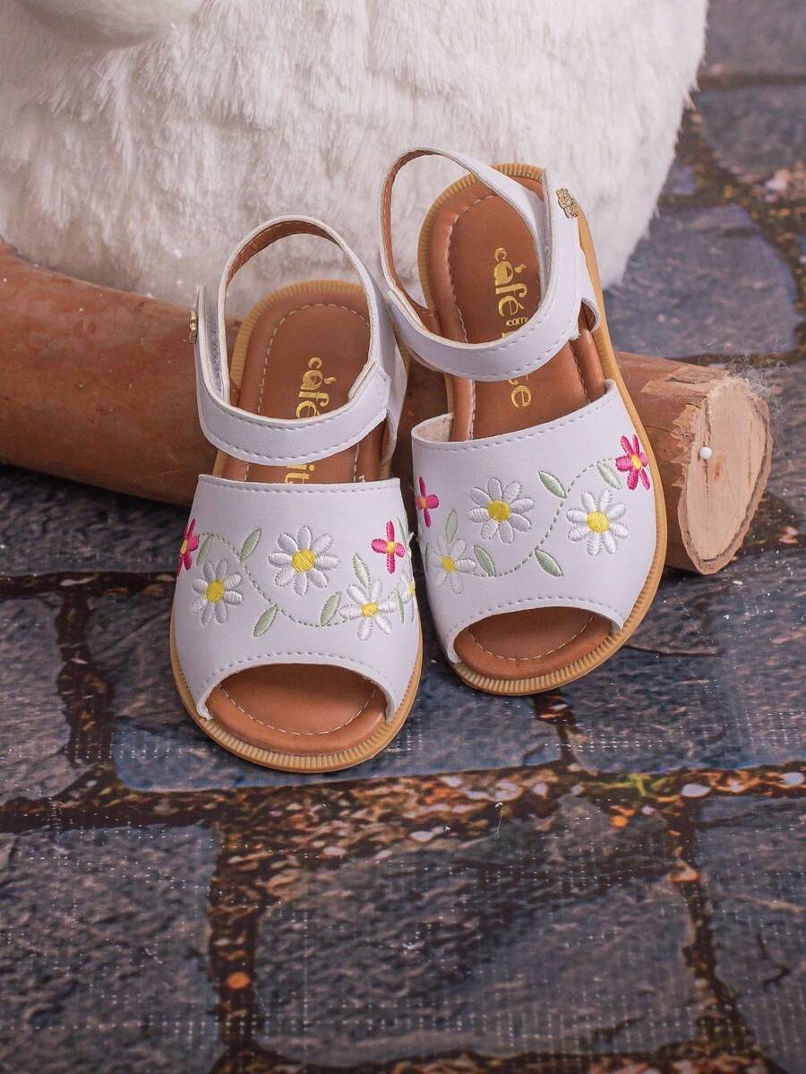coffee with milk children's shoes Avarca Women's Children's White Embroidered Flower Sandal - Coffee With Milk - 白色 - 查看 1