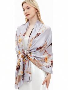 Silk Scarf For Women Fashion Long Satin Lightweight Large Shawl Wrap Printed Sleep 70''X35''halloween - 211花 - 查看 3