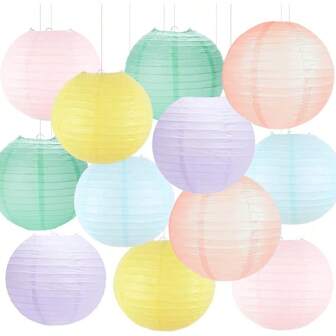 12pcs Soft Pastel Hanging Paper Lanterns - Round Neon Chinese Lanterns, Suitable For Party, Classroom, Wedding, Birthday And Valentine's Day Decoration, Party Decor | Soft Pastel Lanterns | Durable Paper Lanterns, Home Decor Lanterns