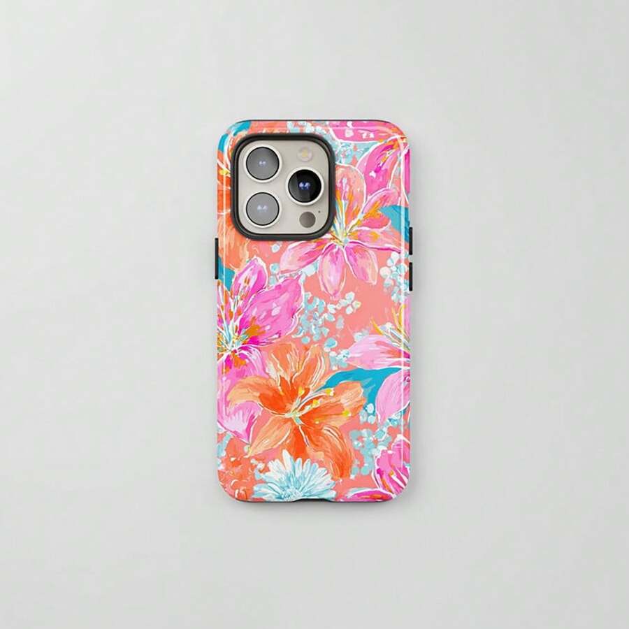 Coral Floral Phone Case, Retro Watercolor Aesthetic Gift For Her 16 15 14 13 Pro Max MagSafe, Pixel 9 8 7, S24 S23 S22 - 彩色 - 查看 1