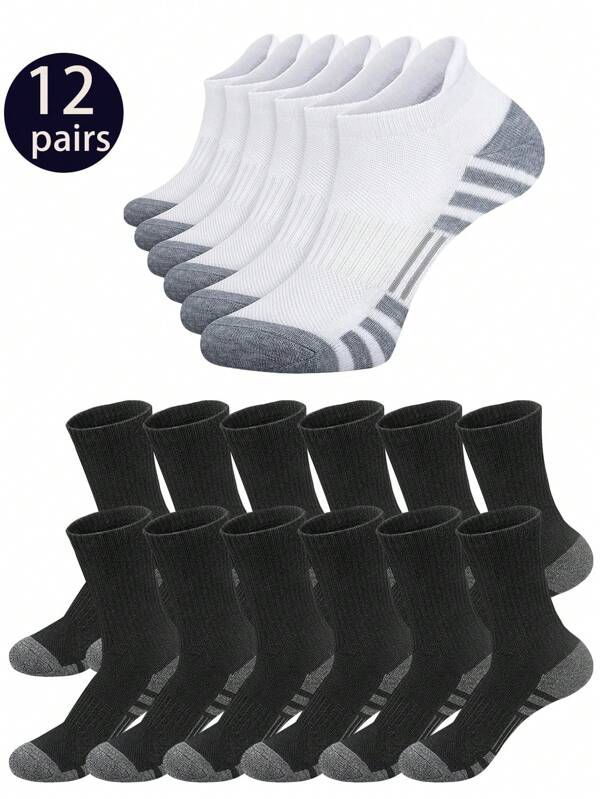 12 pares de calcetines deportivos de tobillo/tripulación a rayas para hombres, calcetines de tobillo transpirables, suaves y cómodos, calcetines de tripulación unisex, adecuados para todas las estaciones