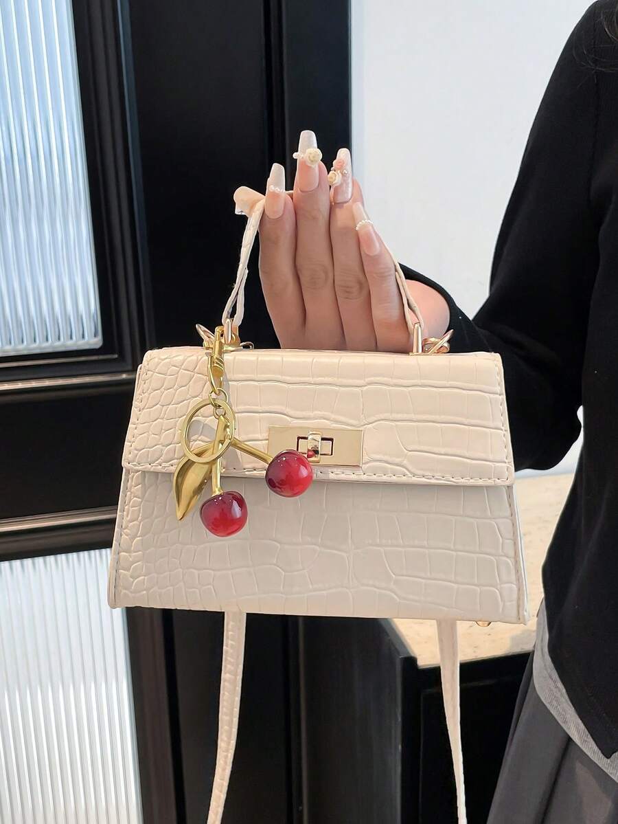 Bolso de mano unicolor de moda en miniatura con solapa de PU - Beis - Ver 1