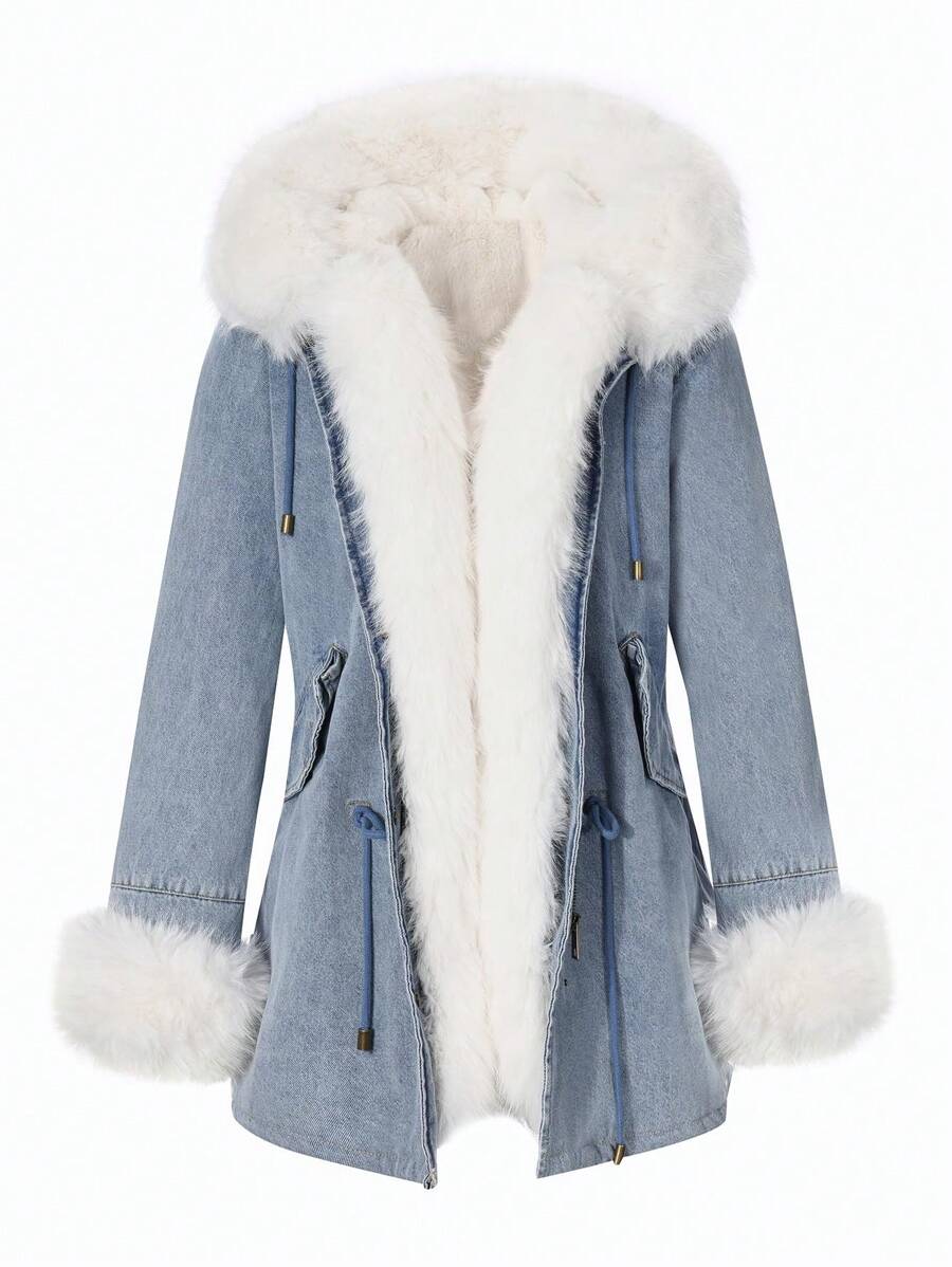 Women's Denim Jacket Sherpa Fleece Lined Coats Faux Fur Warm Jean Jean Trucker Outerwear