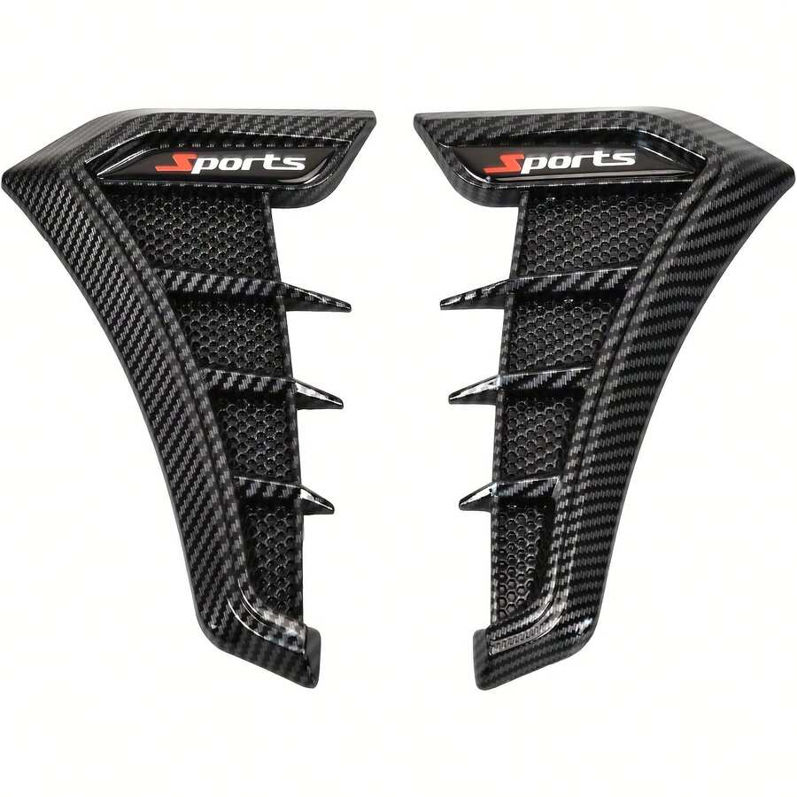 2pcs Air Flow Intake Hole Grille, Universal Car Side Vents, Side Marker Air Wing Vent Trim Cover, Decorative Spoiler. The Whole Back Is Double-Sided Glue (Carbon Fiber Black) - 黑色 - 查看 1