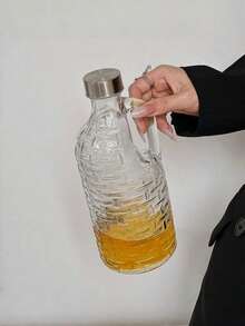 1L Botella de vidrio sellada, jarra de vidrio, botella de licor portátil con asa y tapa de acero inoxidable, botella de agua de gran capacidad, taza, copa de vino, botella de jugo, botella de vino, copa de champán, botella de almacenamiento de licuadora de leche