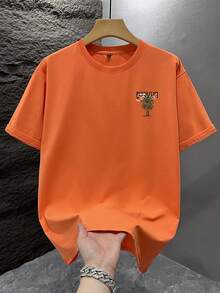 GRDR Men's Fashionable Printed Loose Short Sleeve T-Shirt | Exquisite Design | Summer Essential | Easy To Match | Showcase Your Style - Orange - View 2