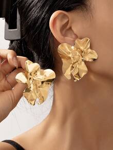 1 对女士新款复古法式金属花朵夸张高端耳环，朋友礼物，女友礼物 - 彩色 - 查看 9