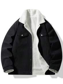 1 pieza Chaqueta deportiva casual con forro térmico para hombre, chaqueta térmica de borreguito de moda y versátil para otoño/invierno