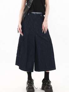 Quần jeans ống rộng dài 7/10, túi tua rua cổ điển, quần ống đứng bó ống đứng thoải mái mới cho mùa hè - Rửa tối - Xem 3