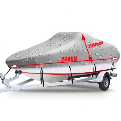 Boat Cover, Heavy Duty 420D Silver-Coated Oxford Cloth Trailerable Boat Covers, Waterproof And Sun-Proof, For Bass Boat, V-Hull Tri-Hull Boat, Fish & Ski Boat